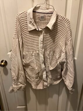 BDG Cream Waffle-Knit Button Front Cardigan